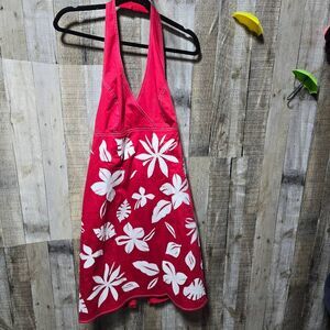 Muse Vintage Y2K Red Hawaiian Halter Midi Dress